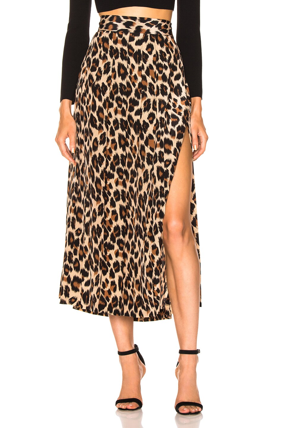Image 1 of Smythe Pleated Side Slit Skirt in Leopard