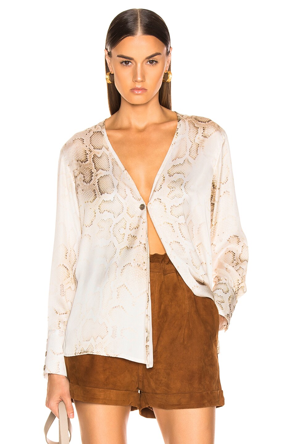 Image 1 of Smythe Collarless Single Button Blouse in Faded Python Print