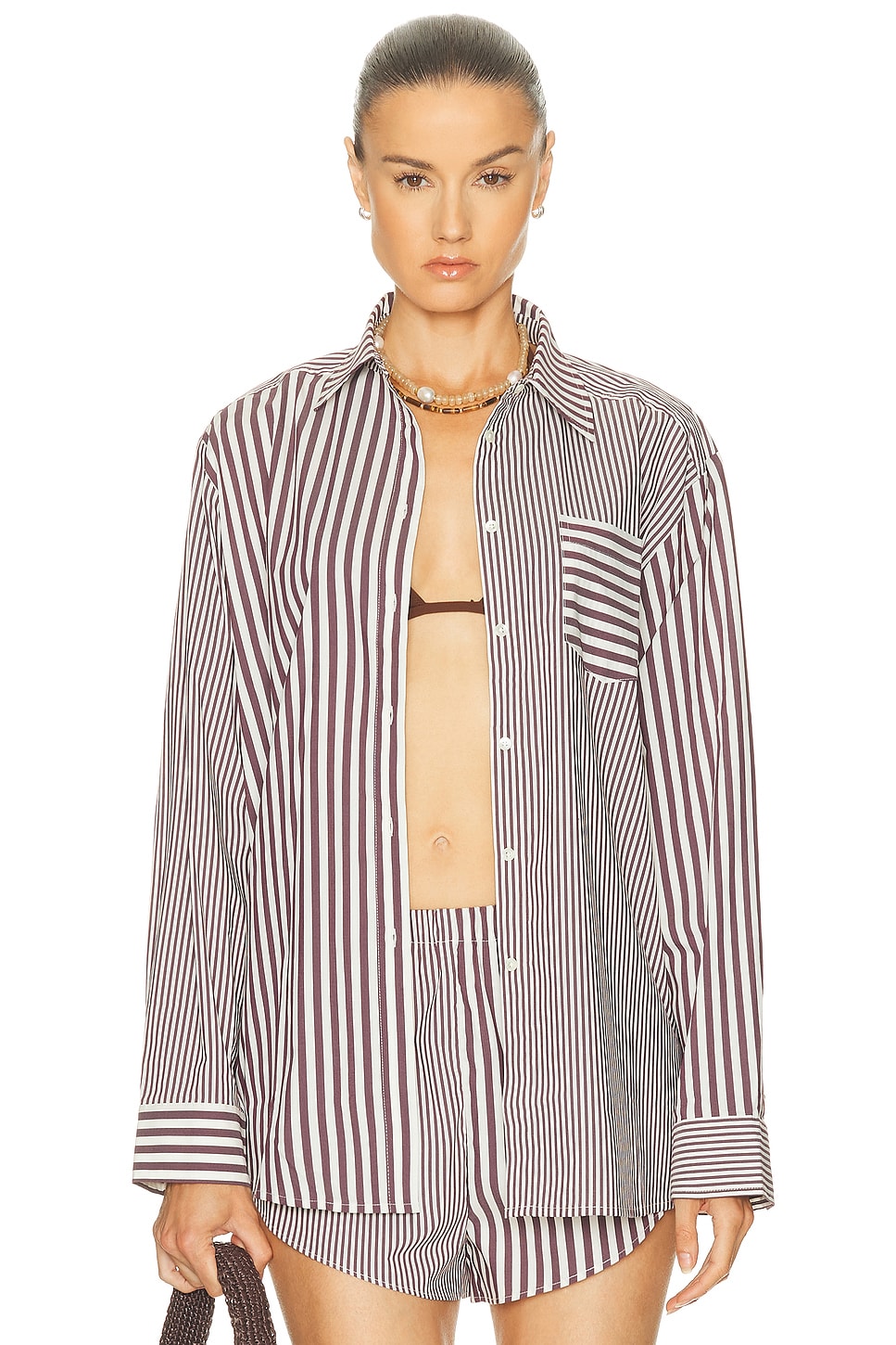 Image 1 of Solid & Striped The Avril Button Down Top in Raisin Brown & Brule