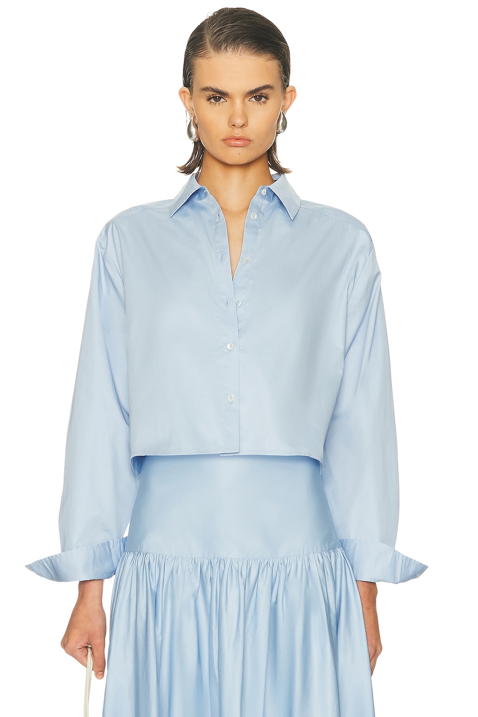 Solid & Striped The Cropped Avril Button-up Shirt In Blue