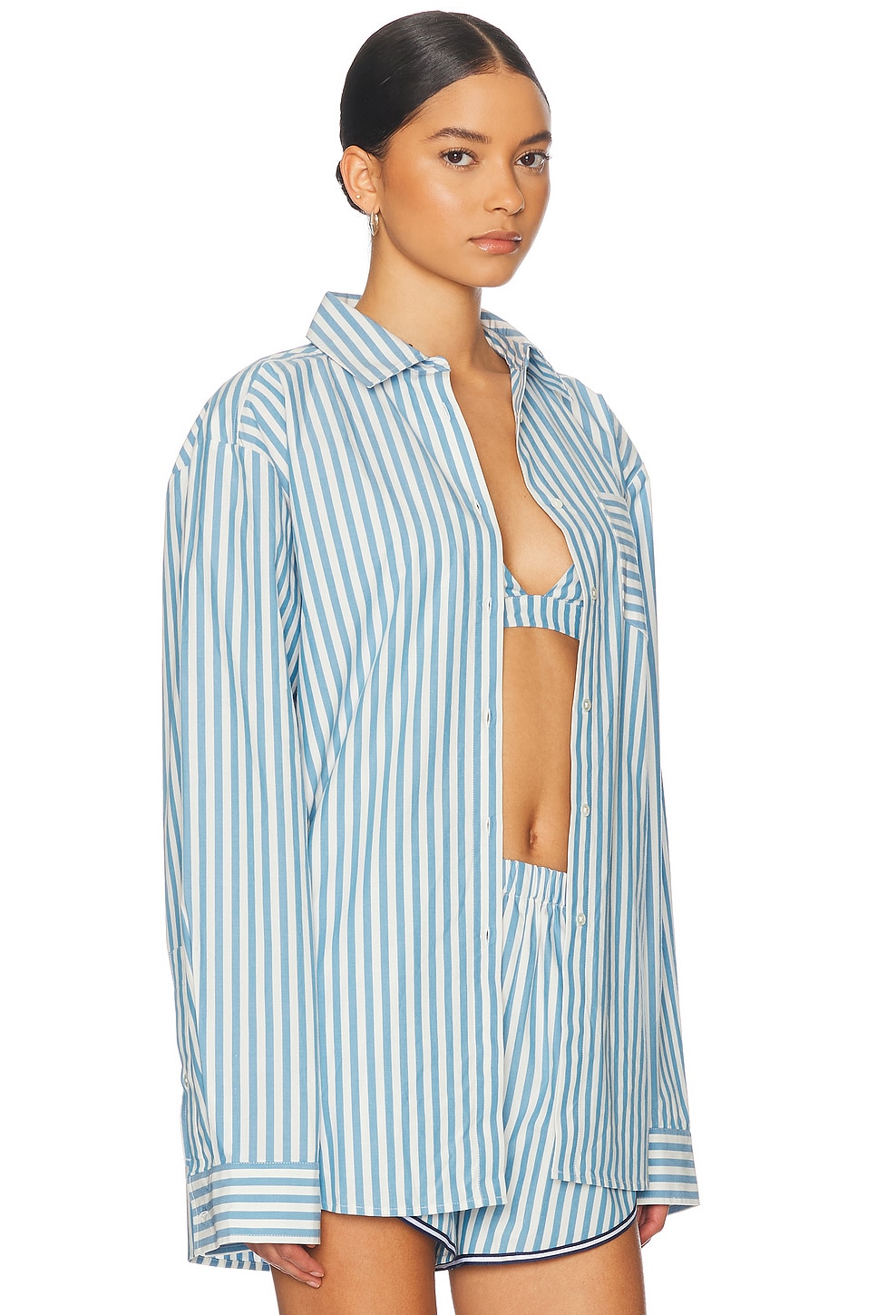 Solid & Striped The Avril Stripe Button-front Shirt In French Blue & Brule Stripe