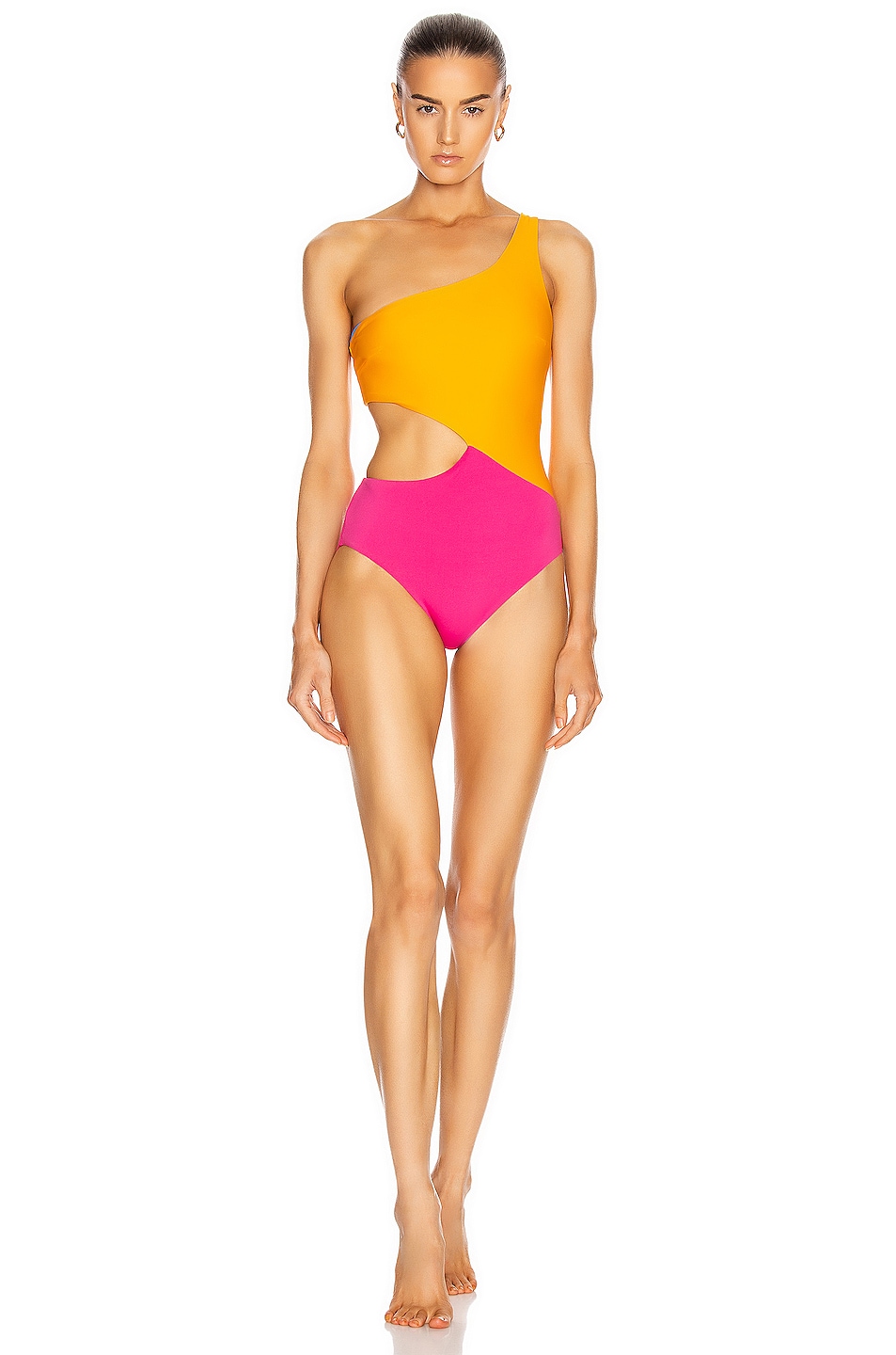 Image 1 of Solid & Striped The Claudia Reversible Swimsuit in Azure, Marigold & Fuchsia