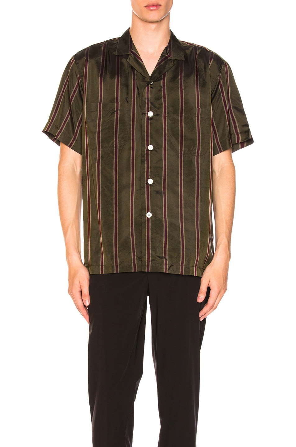 Image 1 of Second/Layer Camp Collar Short Sleeve Shirt in 3 Tone Stripe