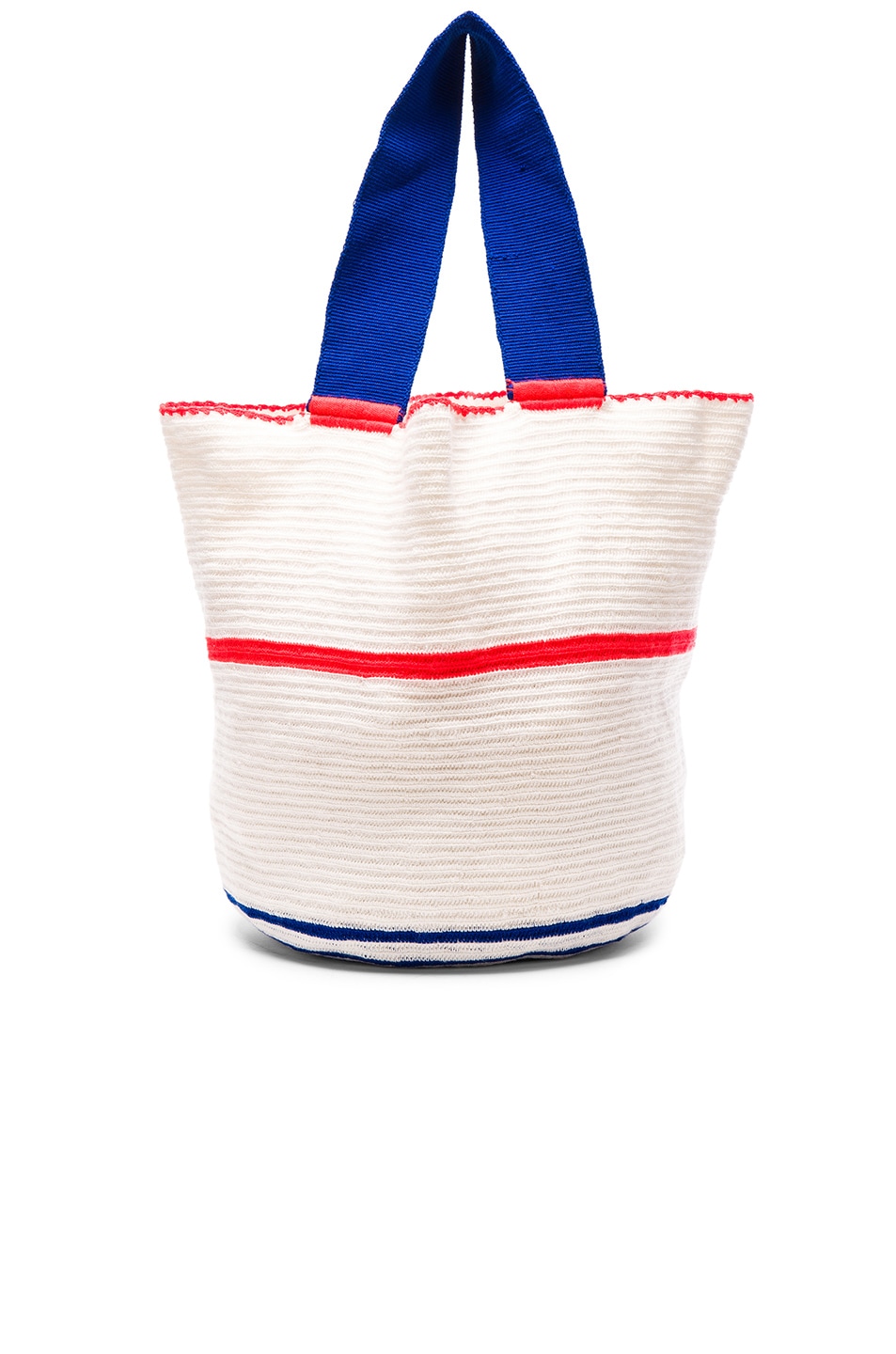 Image 1 of Sophie Anderson Jonas Woven Tote in White Thin Coral Line