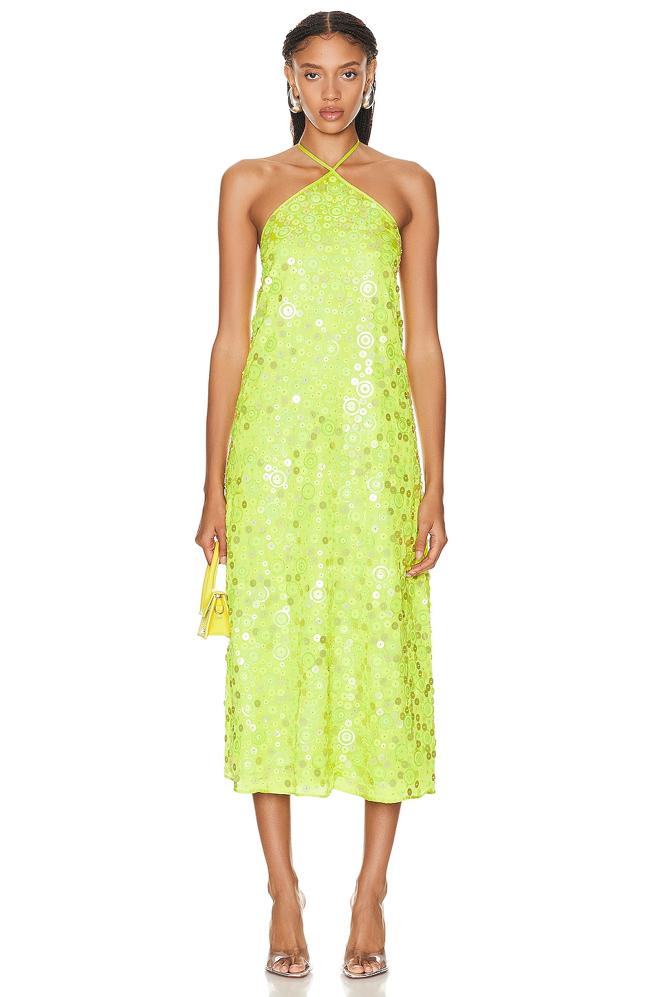 Image 1 of Saks Potts Dax Dress in Neon Green Sequin