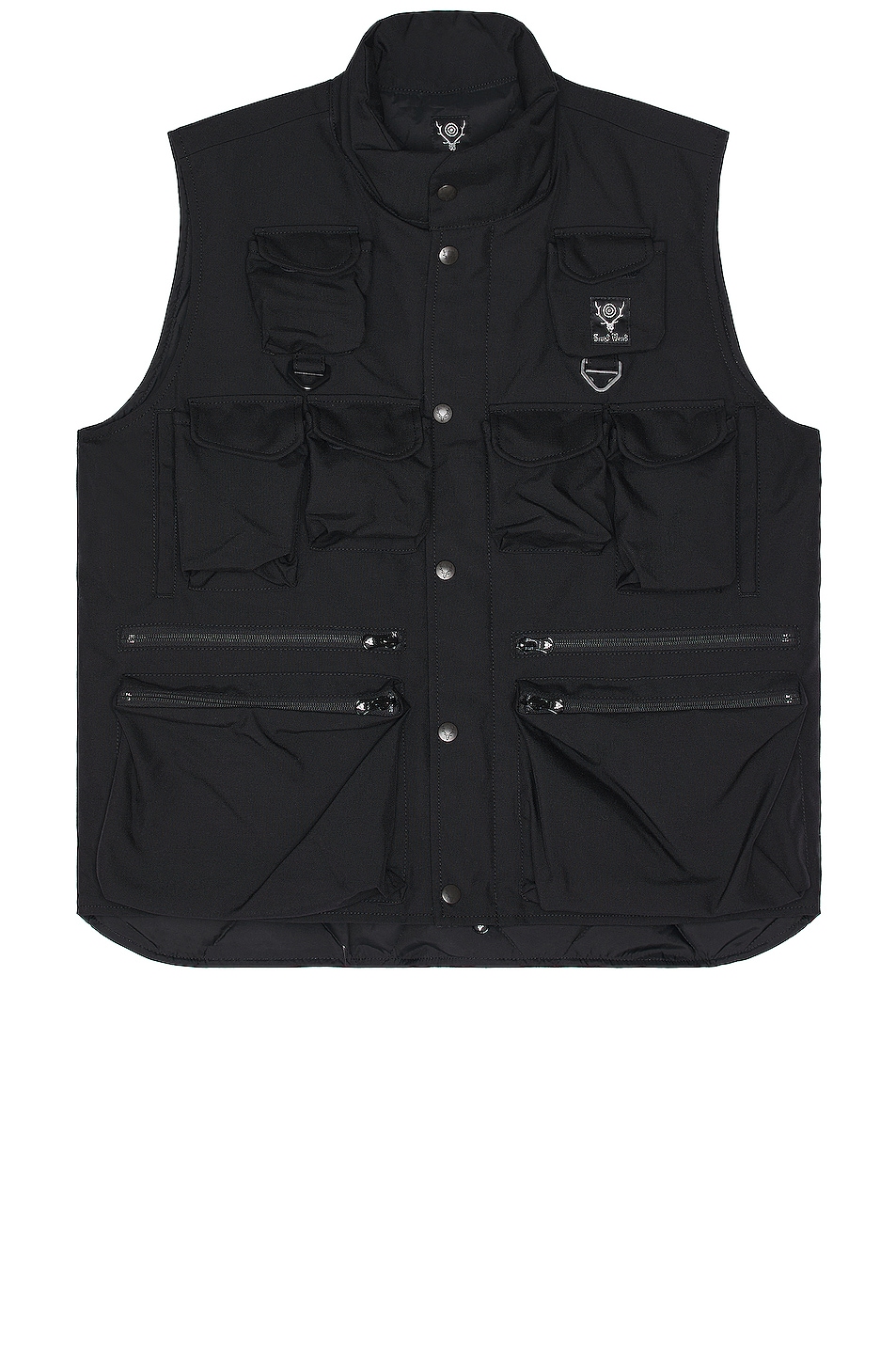 Image 1 of South2 West8 Multi-Pocket Zipped Down Vest in Black