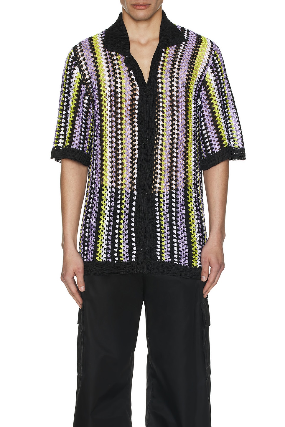 Image 1 of SER.O.YA Arthur Crochet Shirt in Black & Multi