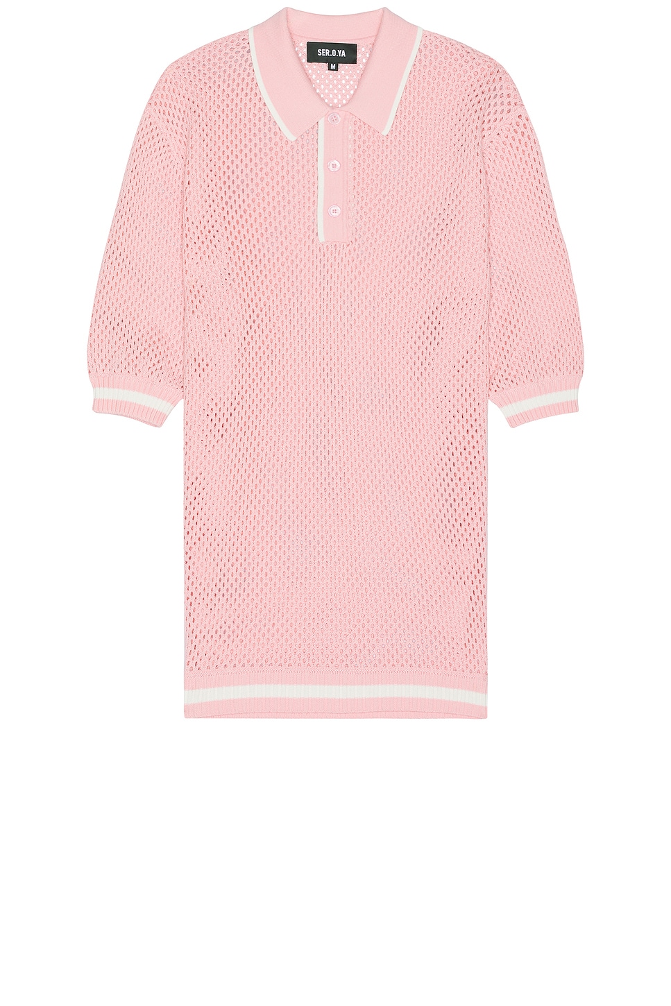 Image 1 of SER.O.YA Zane Crochet Polo in Pink & White