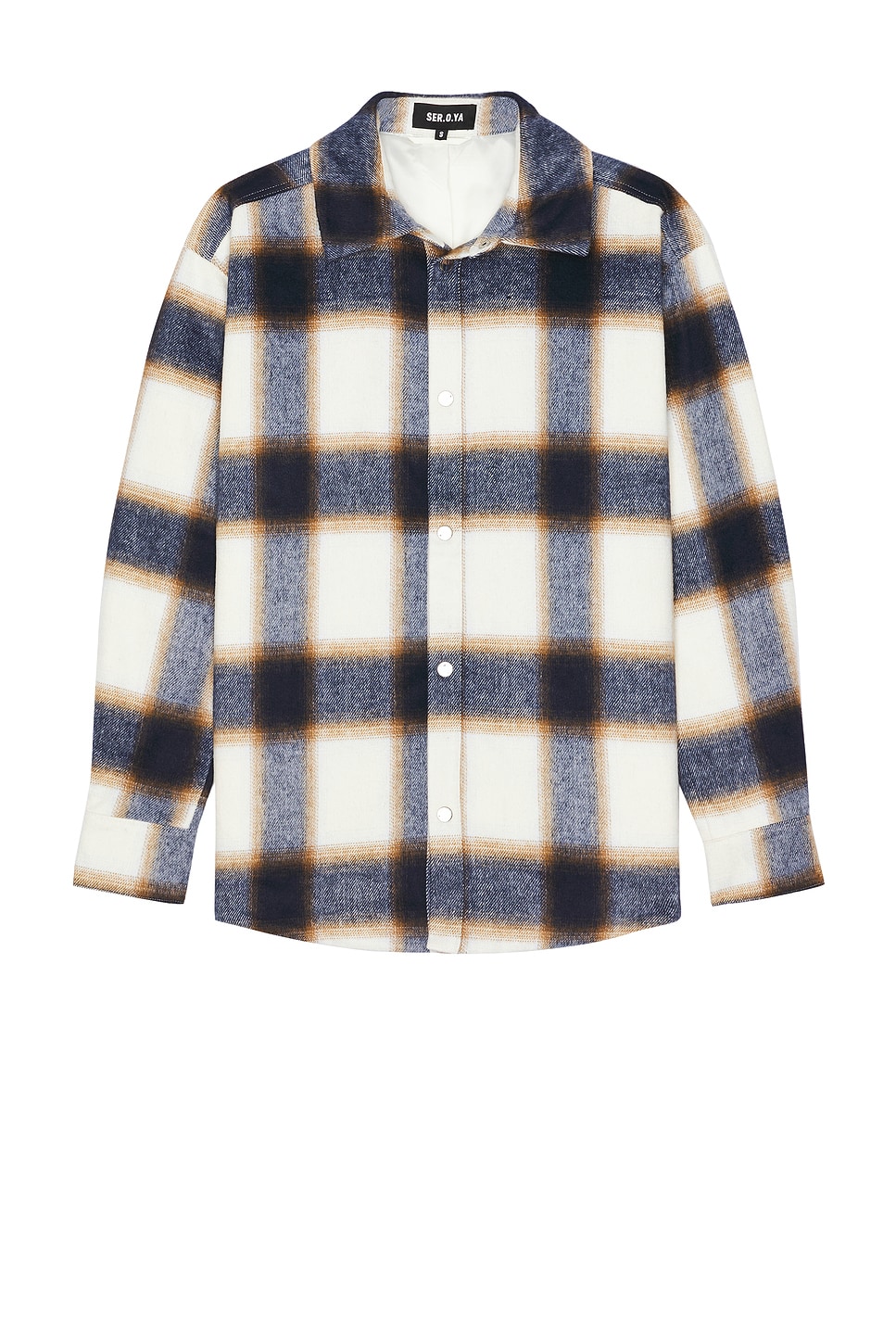 Image 1 of SER.O.YA Dack Relaxed Wool Shacket in Ivory & Navy Plaid