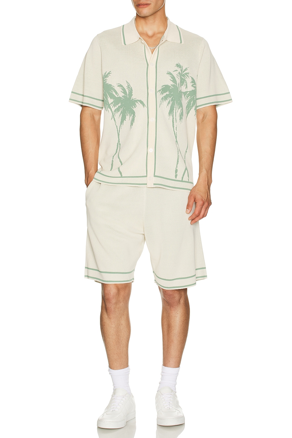 Image 1 of SER.O.YA Julian Knit Button Down in Eggshell & Seaglass