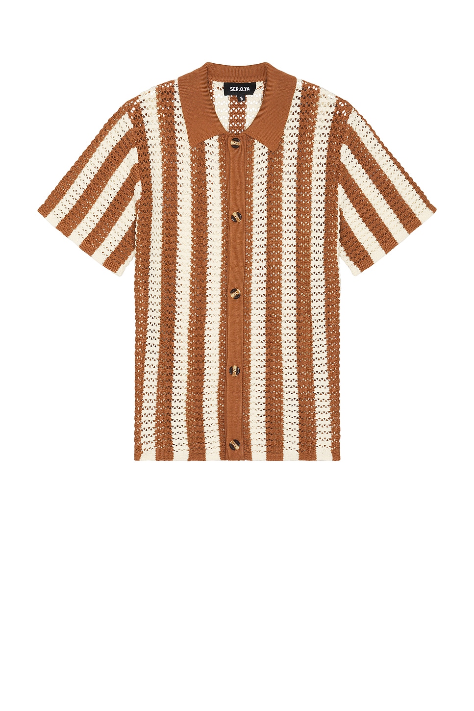 Maximus Crochet Button Down Shirt in Brown