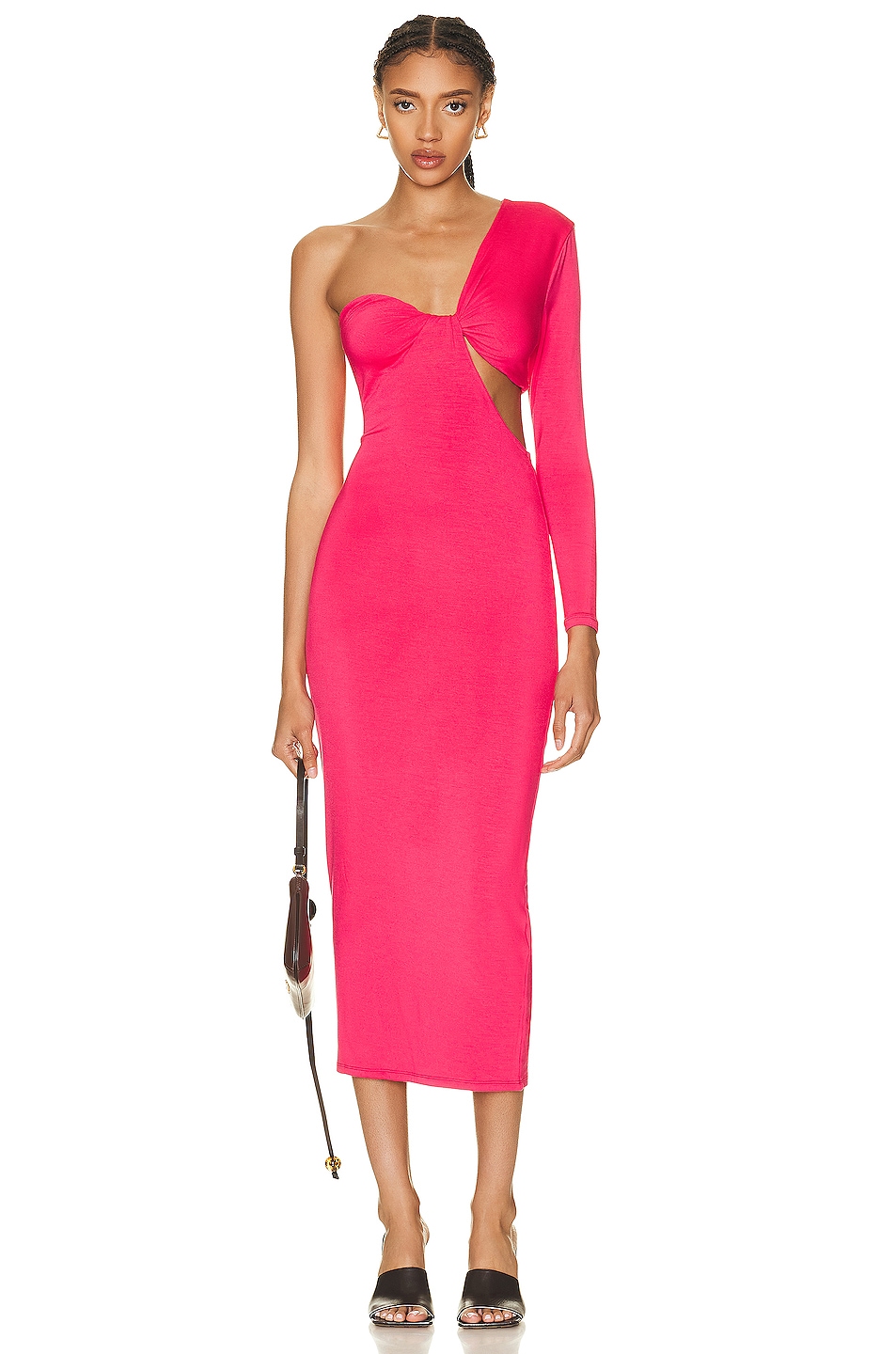Image 1 of SER.O.YA Ivana One Sleeve Midi Dress in Coral