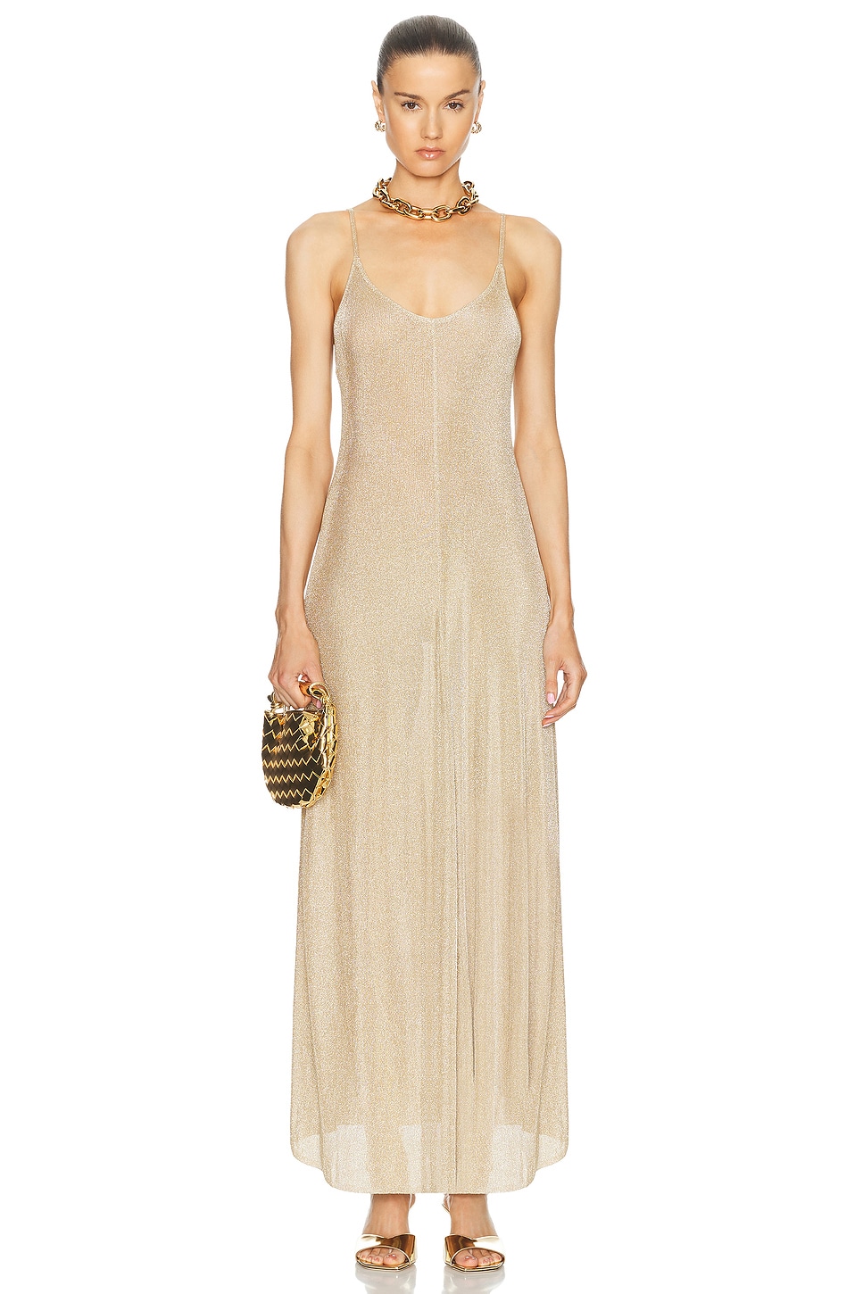 Image 1 of SER.O.YA Mabeline Metallic Knit Gown in Gold