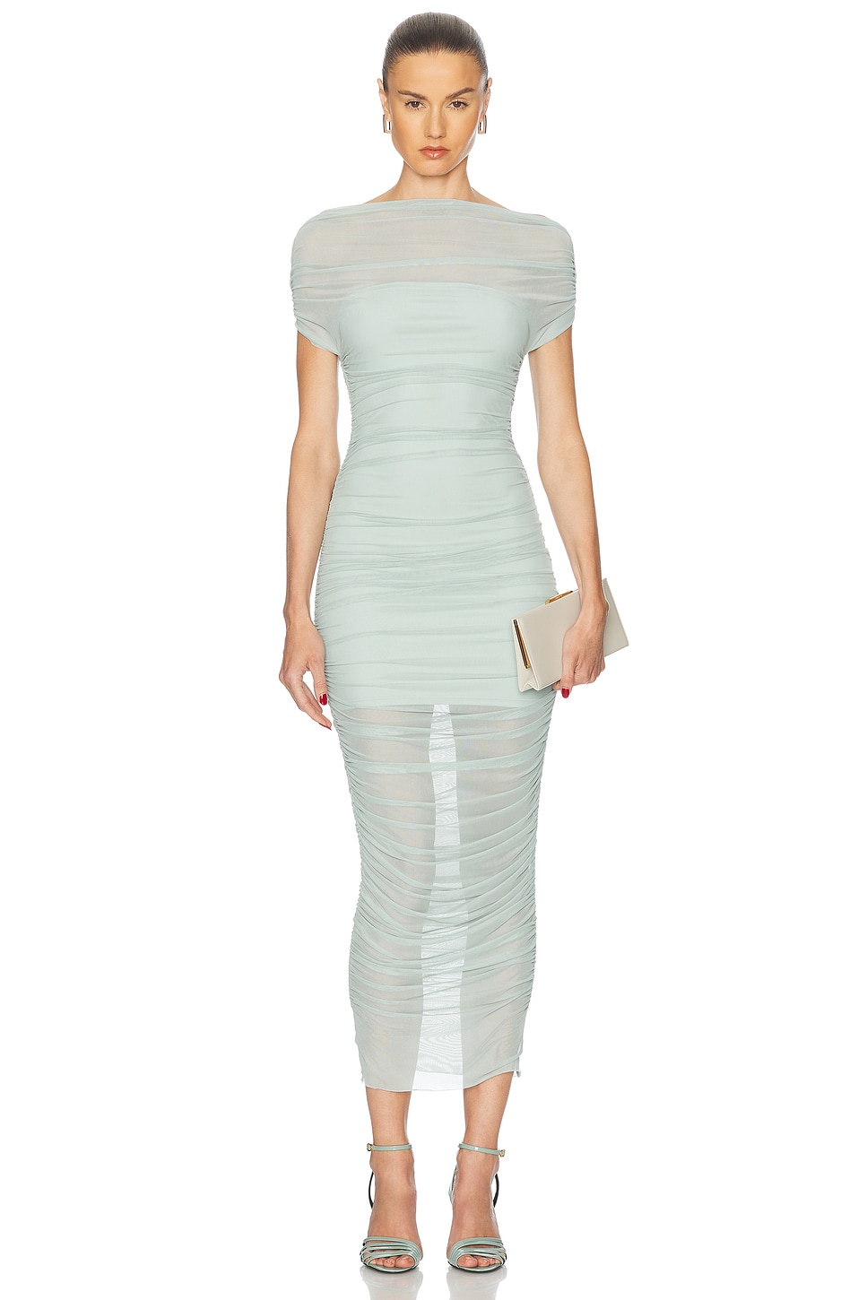 Noel Off Shoulder Midi Dress in Mint