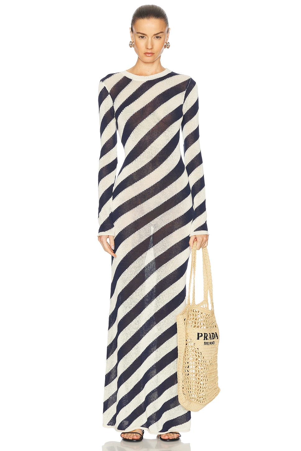 Image 1 of SER.O.YA Rubi Knit Maxi Dress in Navy & Eggshell