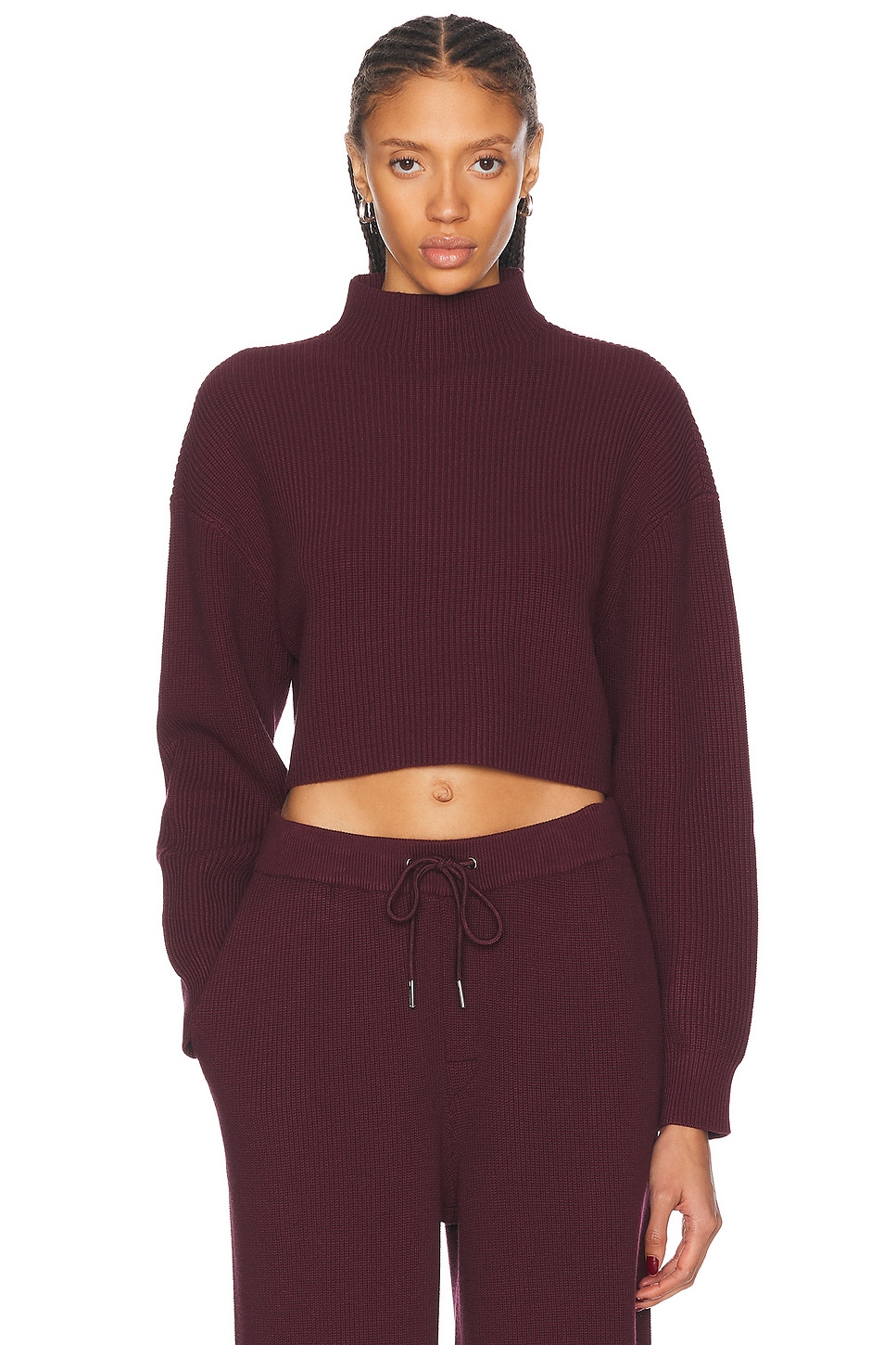 Carmen Mid Cropped Sweater in Burgundy