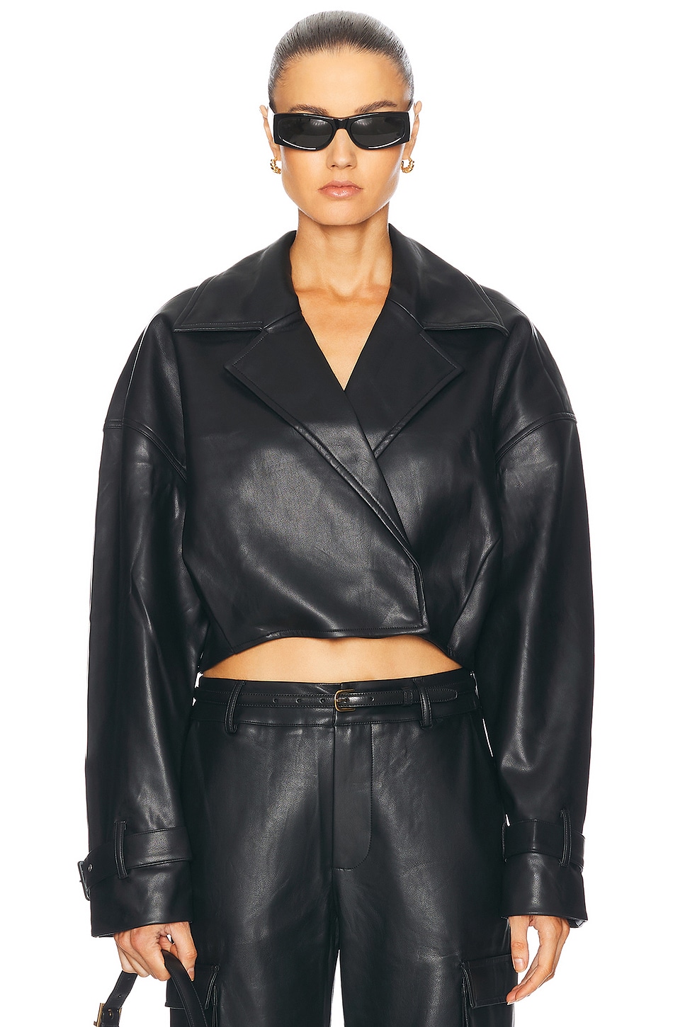 Image 1 of SER.O.YA Koda Vegan Leather Cropped Trench in Black