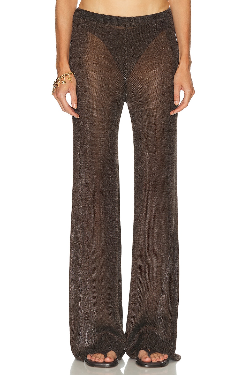 Sheldon Metallic Knit Pant in Brown