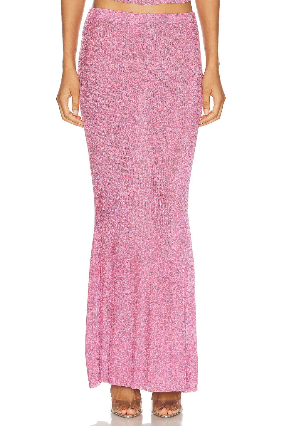Image 1 of SER.O.YA Harmony Metallic Knit Maxi Skirt in Bubblegum Pink