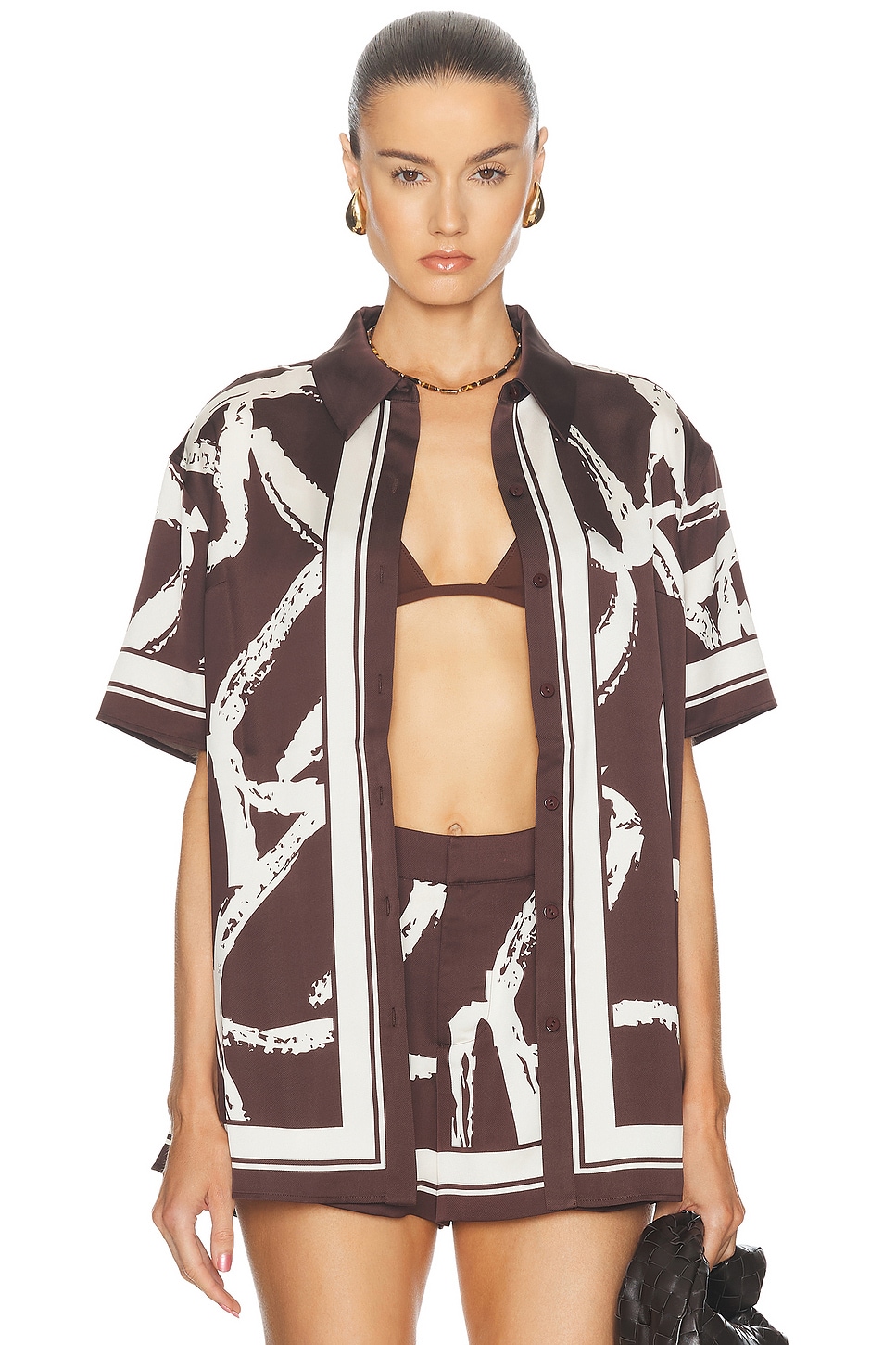 Image 1 of SER.O.YA Davey Satin Blouse Top in Coconut Script