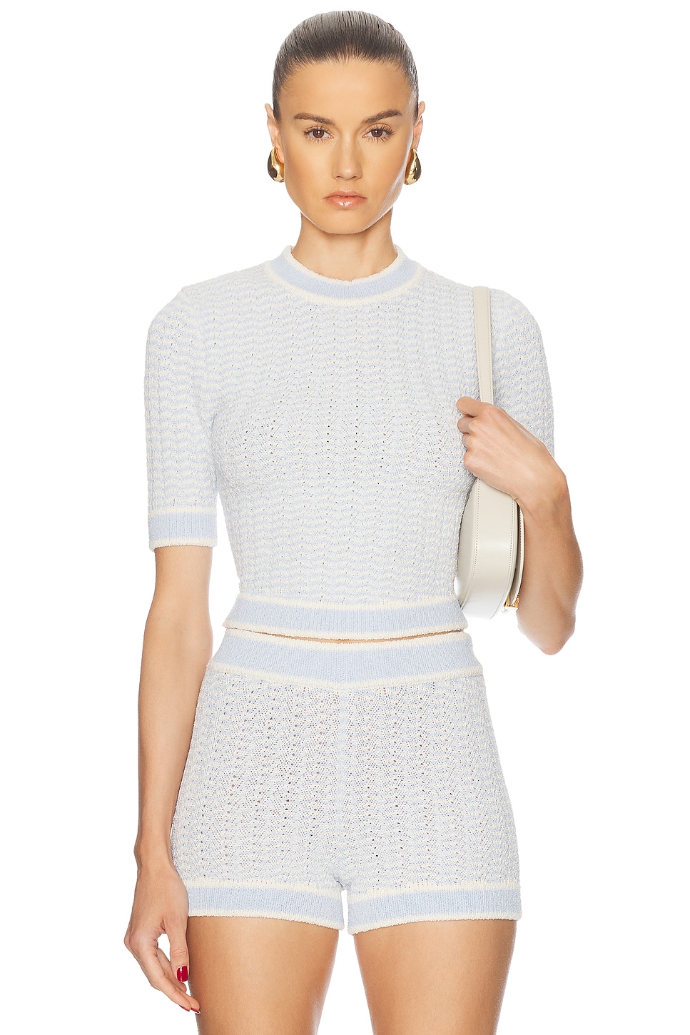 Image 1 of SER.O.YA Tif Baby Tee in Ice Blue & Eggshell