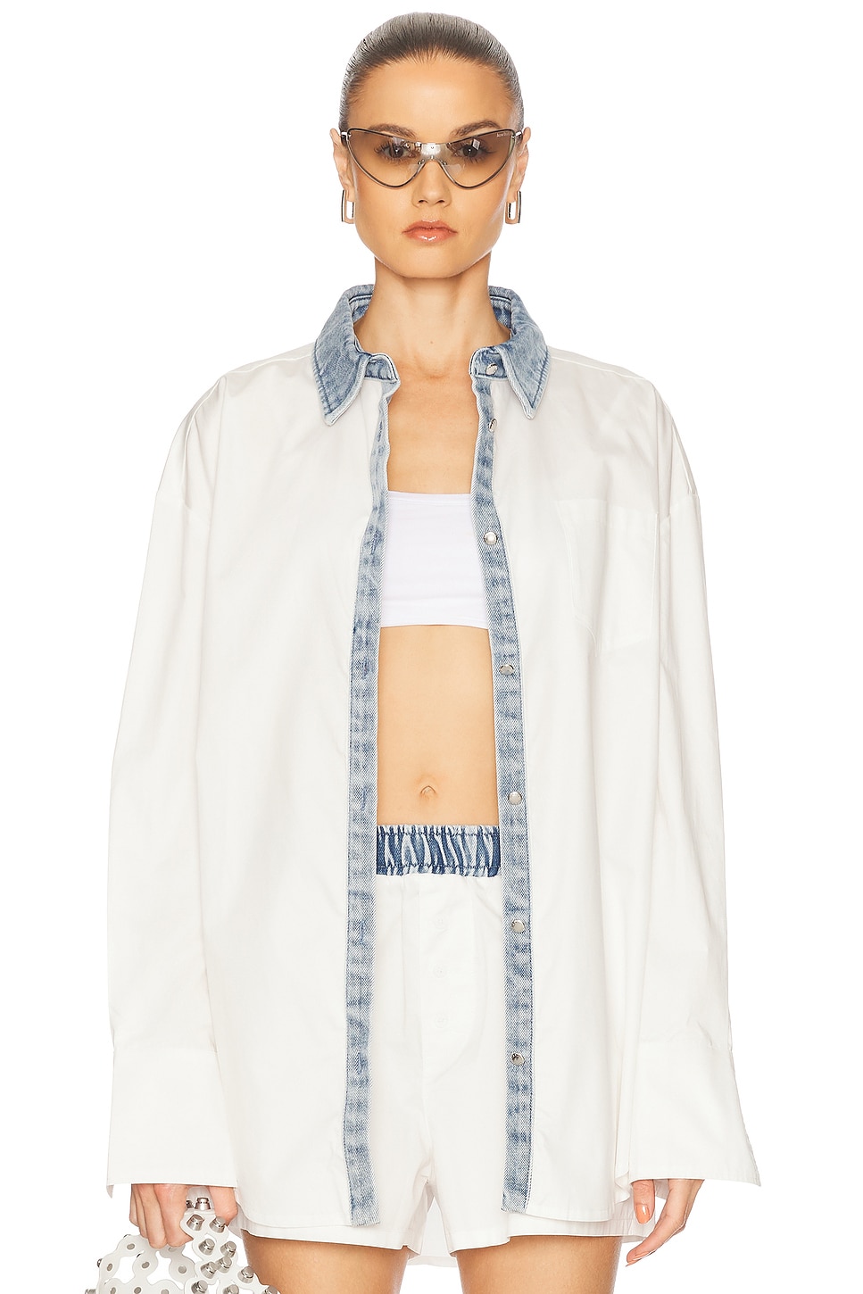 Image 1 of SER.O.YA Gill Oversized Shirt in White & Coastline