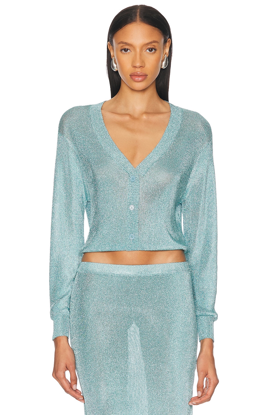 Image 1 of SER.O.YA Moni Metallic Cardigan Top in Frosted Sea