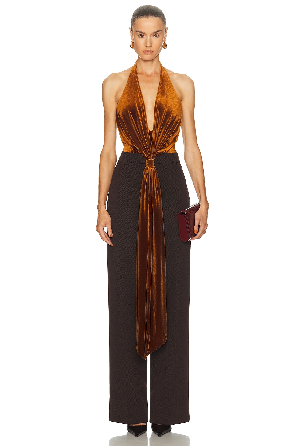 Ser.o.ya Vika Velvet Bodysuit In Brown