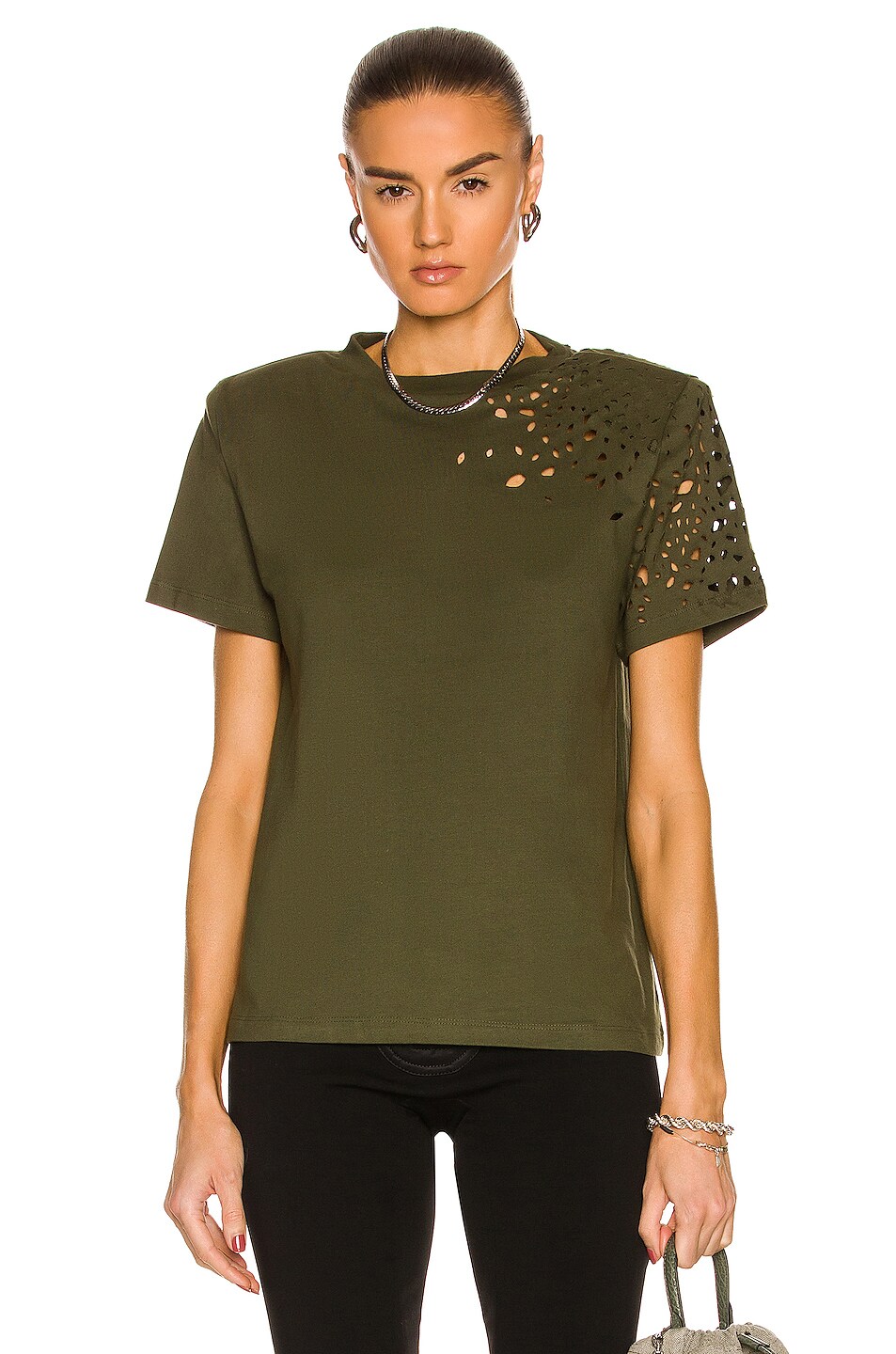 Image 1 of SER.O.YA Caroline T-Shirt in Army Green Distress