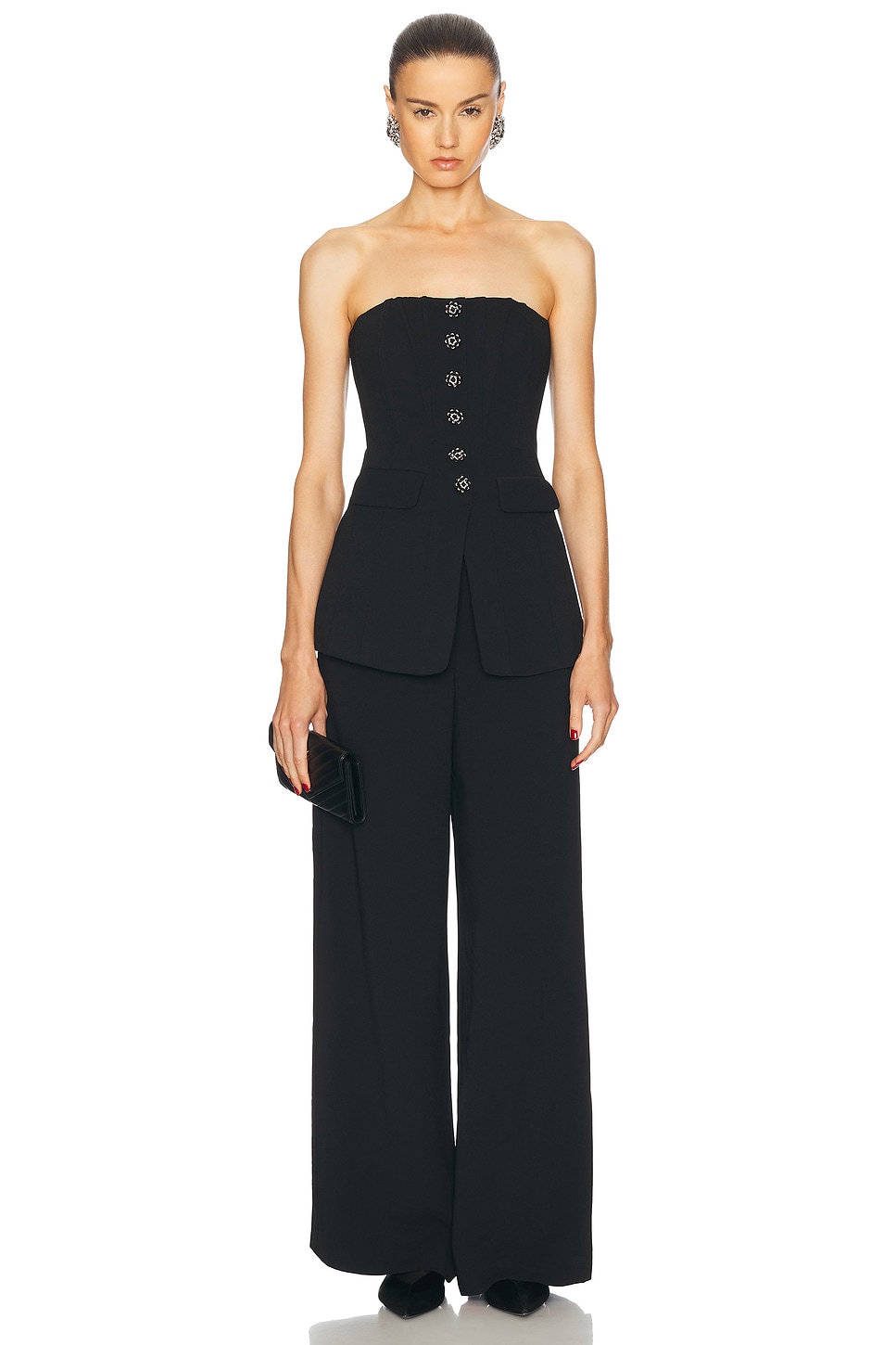 Image 1 of self-portrait Bandeau Crepe Jumpsuit in Black