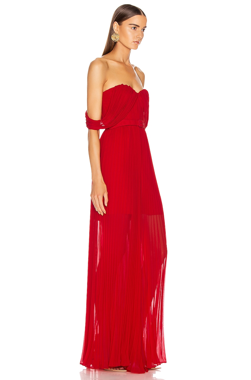 self portrait red off shoulder jumpsuit