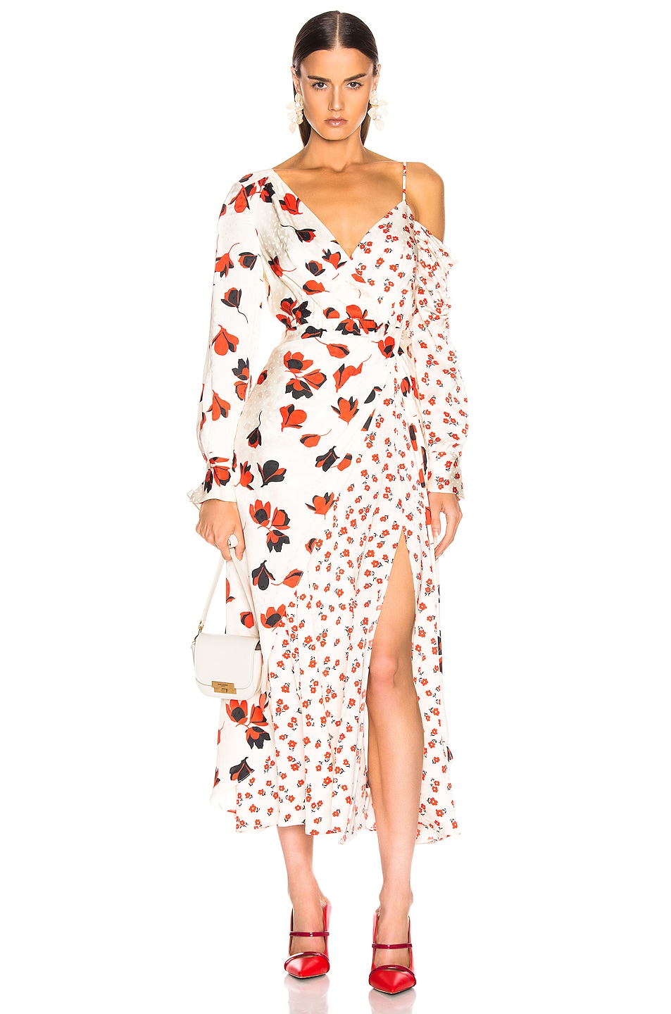 Image 1 of self-portrait Asymmetric Floral Printed Dress in Cream