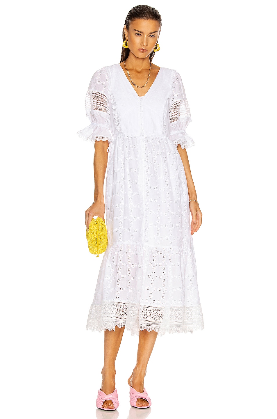 Image 1 of self-portrait Floral Broderie Anglaise Midi Dress in White