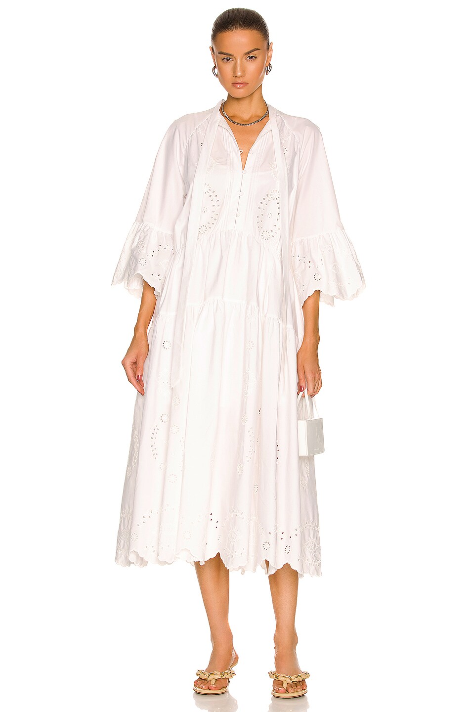 Image 1 of self-portrait Embroidered Scallop Midi Dress in White