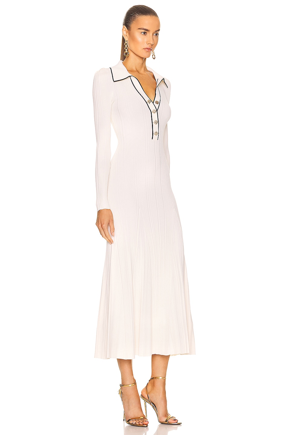 selfportrait Contrast Stitch Knit Dress in Ivory FWRD