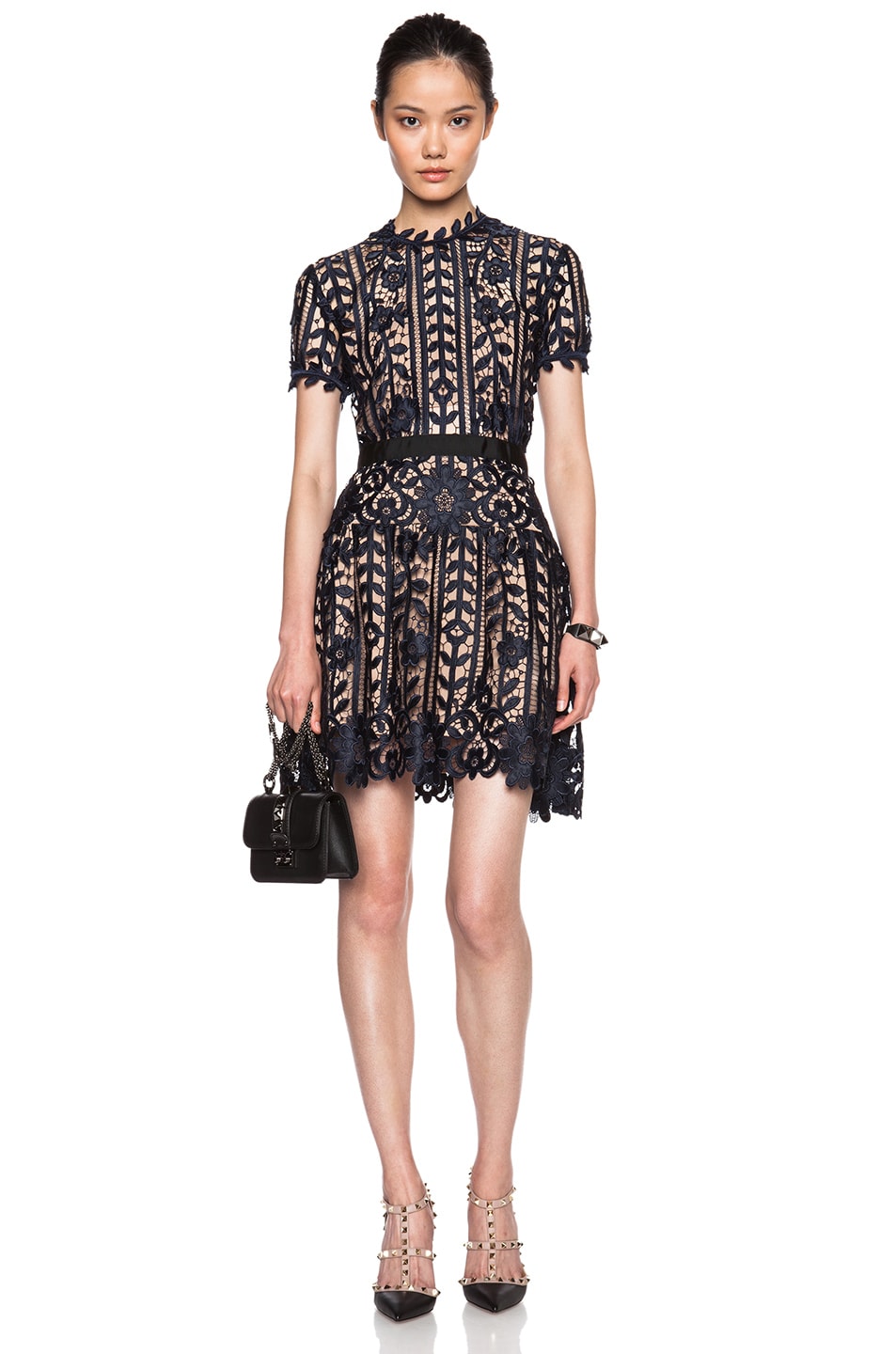 Image 1 of self-portrait Lace A-Line Dress in Navy