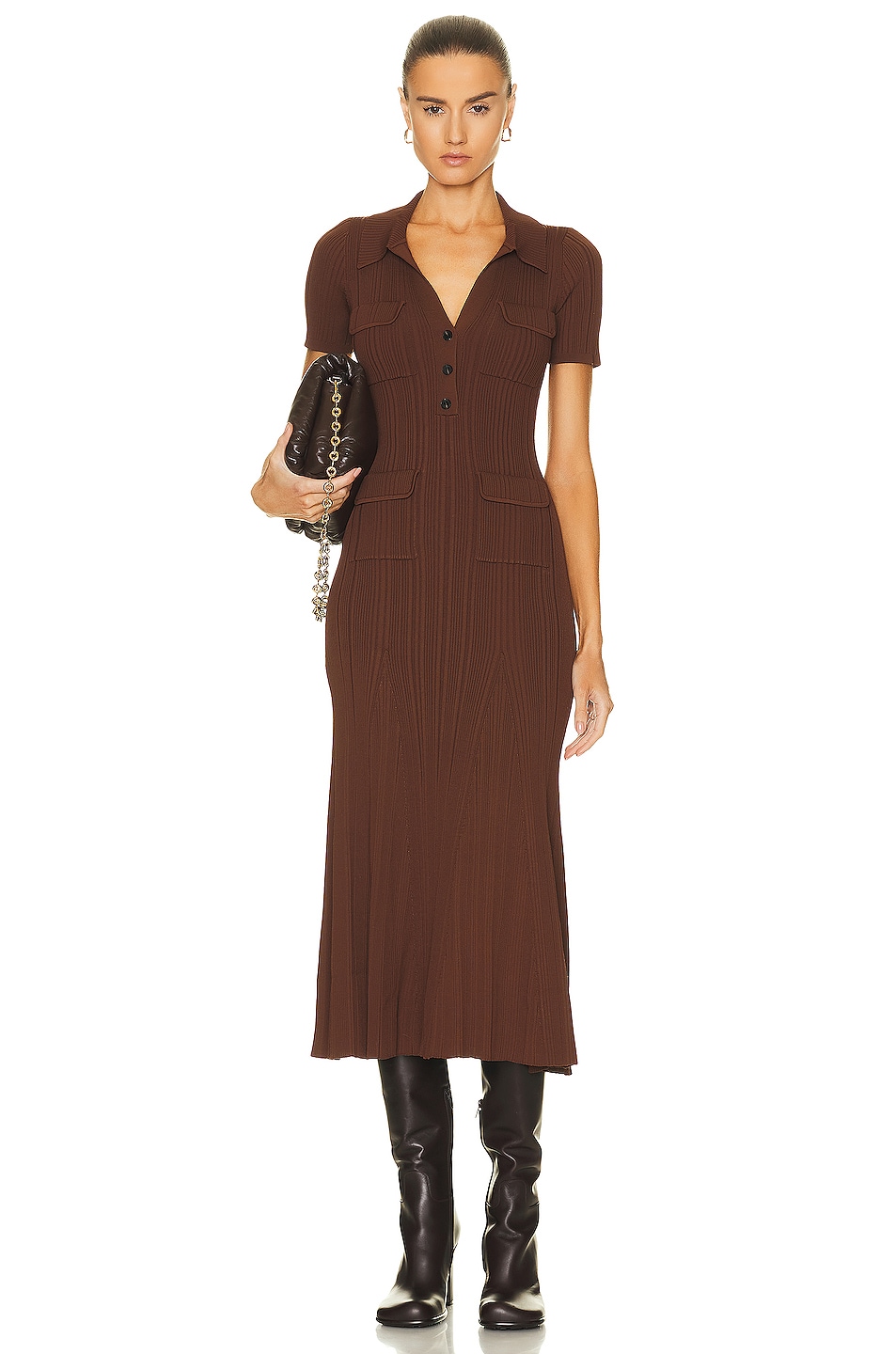 Image 1 of self-portrait Midi Dress in Brown