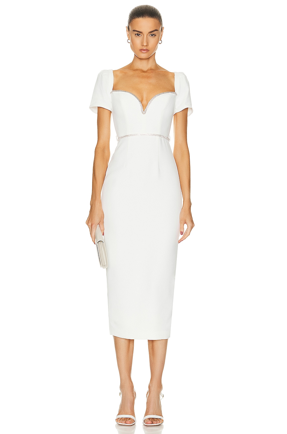 Image 1 of self-portrait Diamante Bow Midi Dress in White