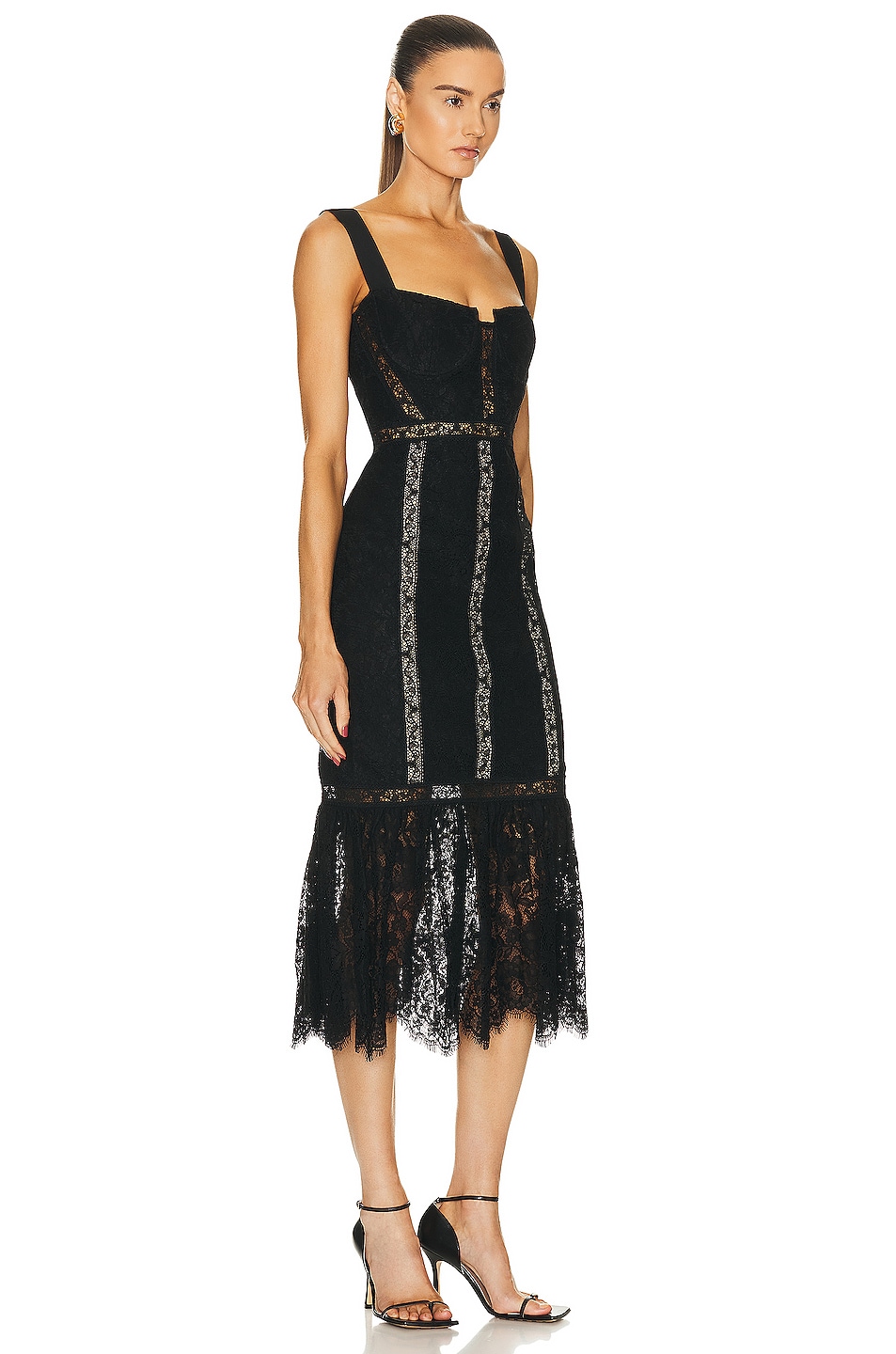 self-portrait Cord Lace Midi Dress in Black | FWRD