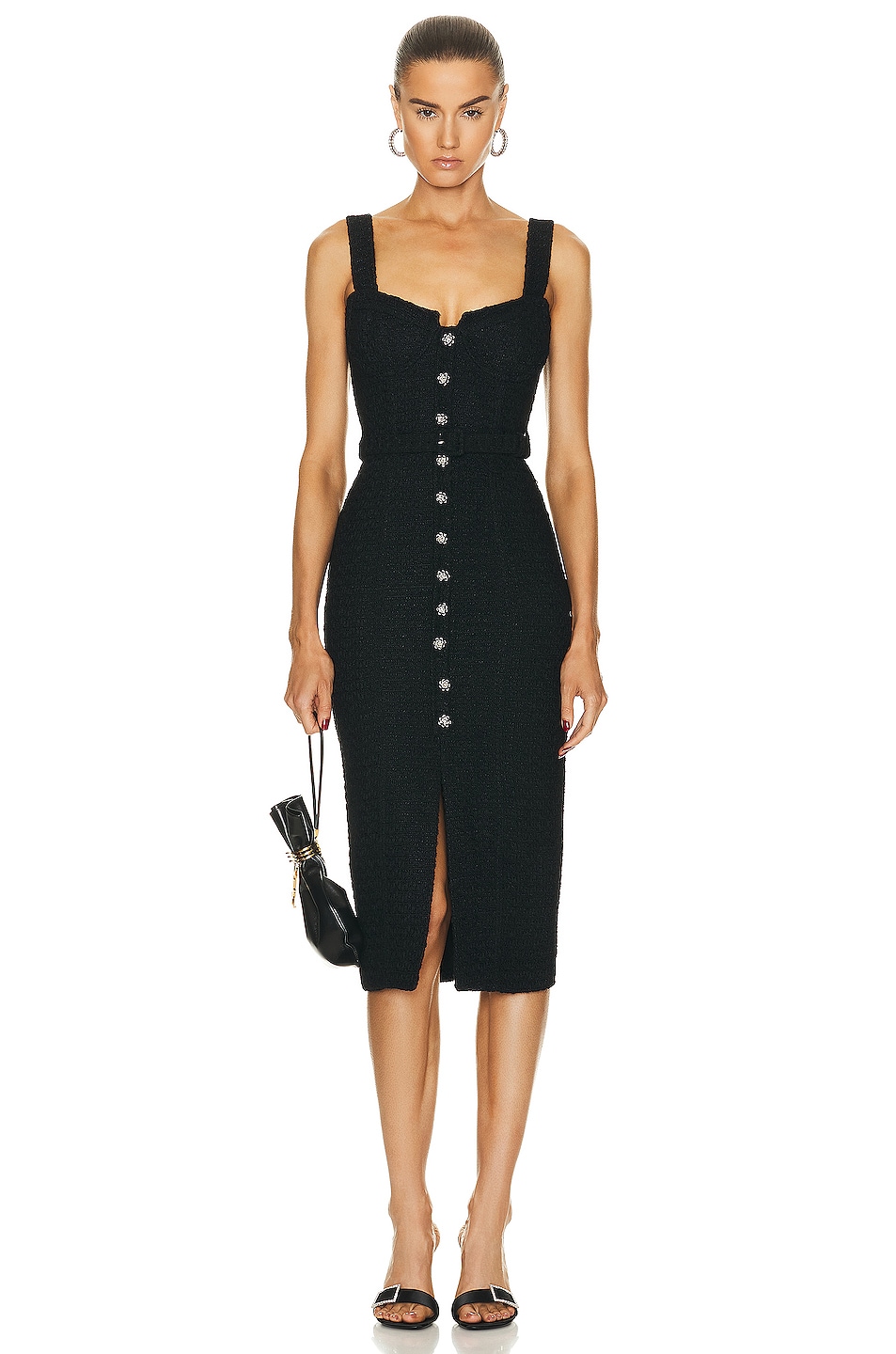 Image 1 of self-portrait Boucle Midi Dress in Black