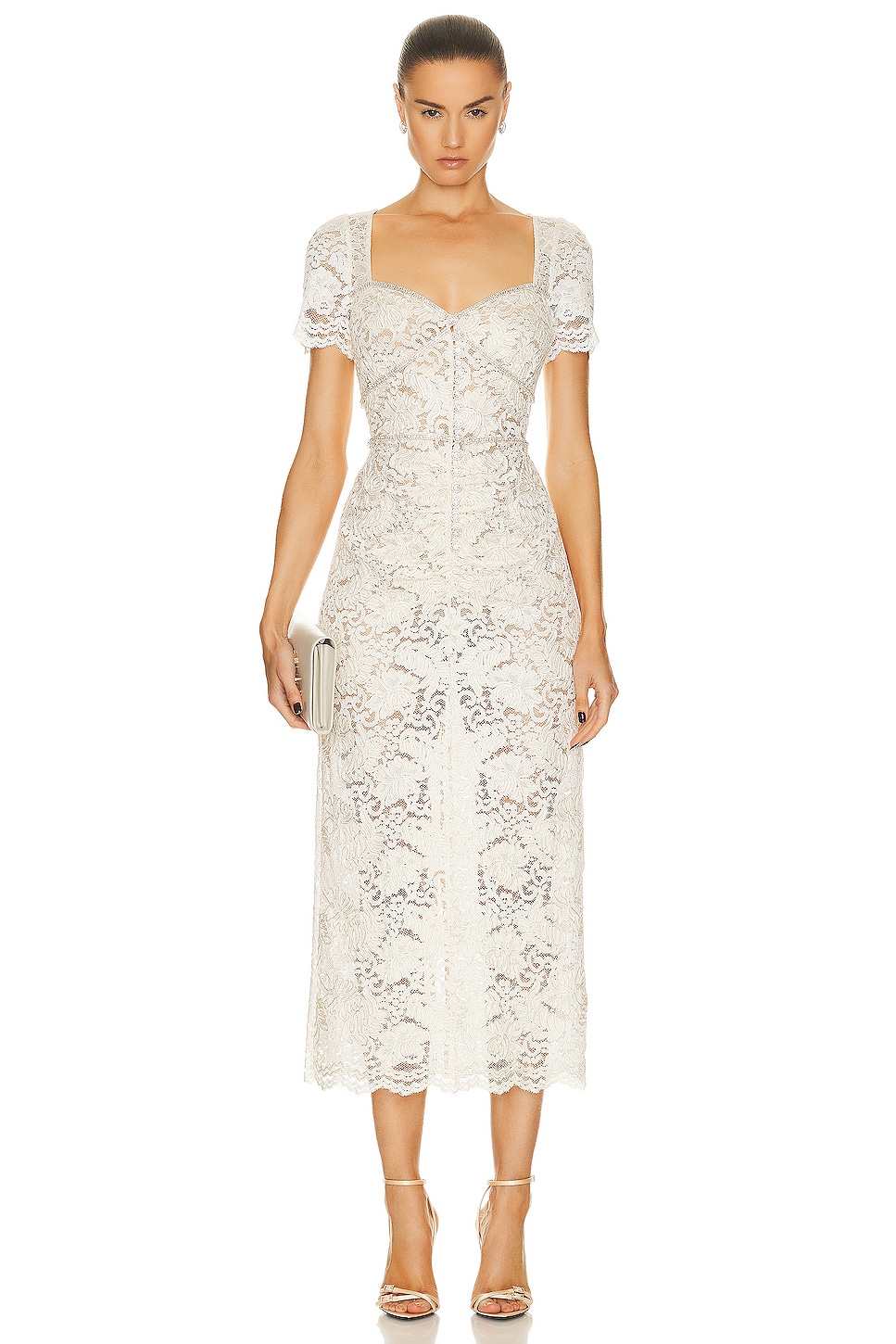 Image 1 of self-portrait Cord Lace Midi Dress in Cream