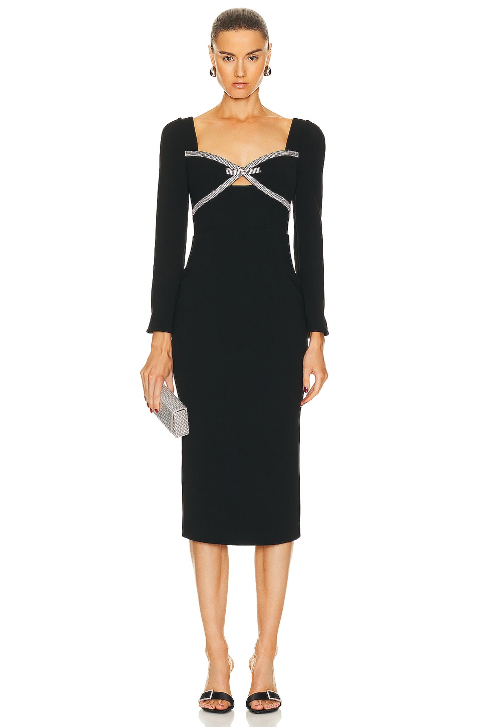 Image 1 of self-portrait Diamante Bow Midi Dress in Black