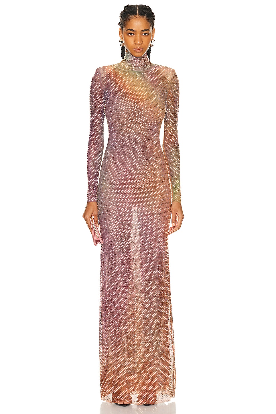 Image 1 of self-portrait Printed Rhinestone Maxi Dress in Iridescent