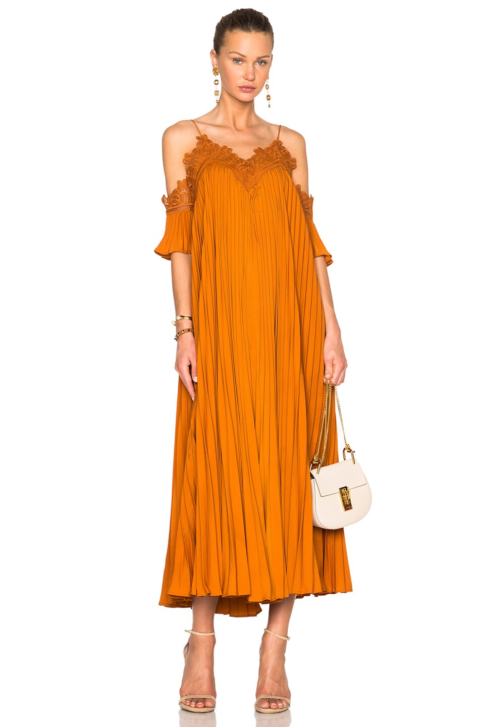 Image 1 of self-portrait Pleated Full Dress in Camel