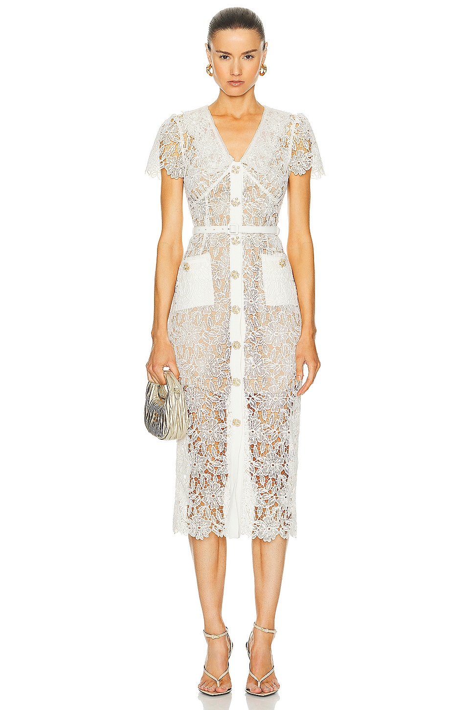 Image 1 of self-portrait Lace Midi Dress in Cream