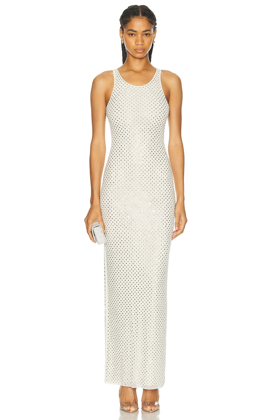 Image 1 of self-portrait Mesh Rhinestone Maxi Dress in Cream