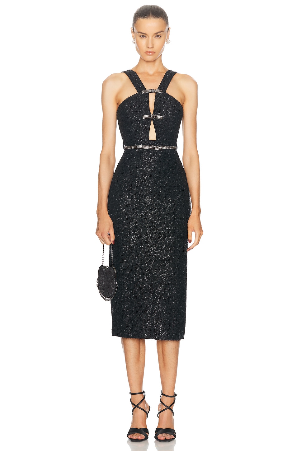 Image 1 of self-portrait Tinsel Boucle Midi Dress in Black