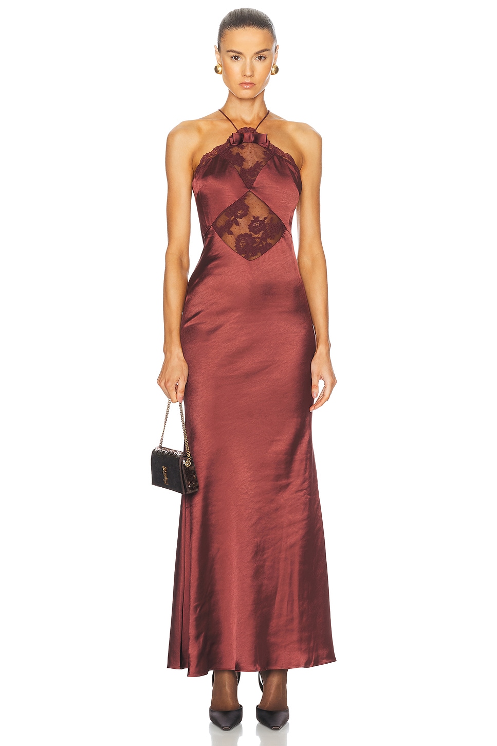 Image 1 of self-portrait Satin Maxi Dress in Brown