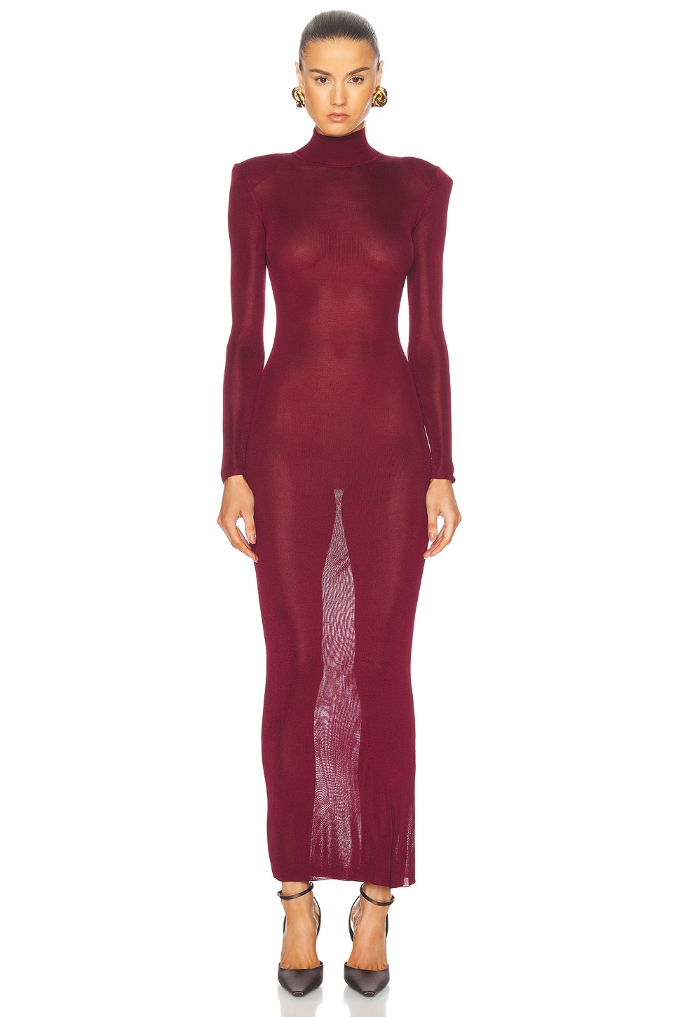 Image 1 of self-portrait Viscose Knit Maxi Dress in Red