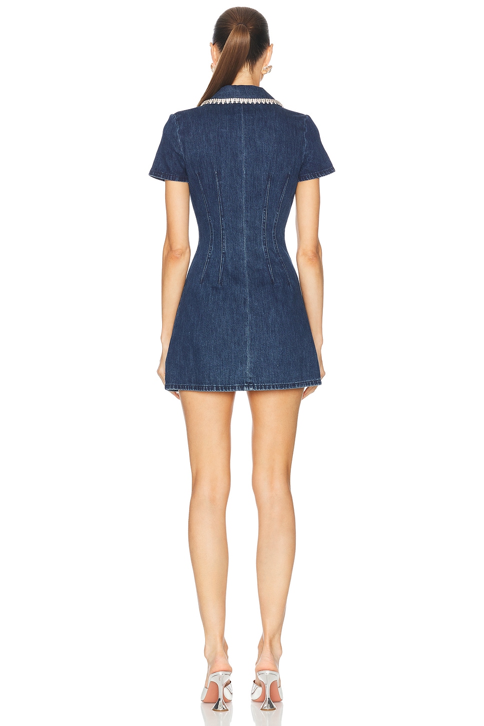 Denim Collared Mini Dress - Thumbnail 4
